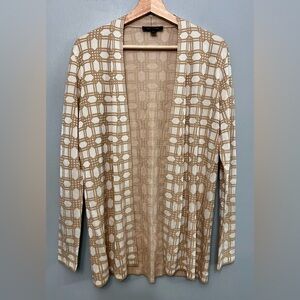 Ann Taylor Tan & White Geometric Pattern Cardigan Size Small